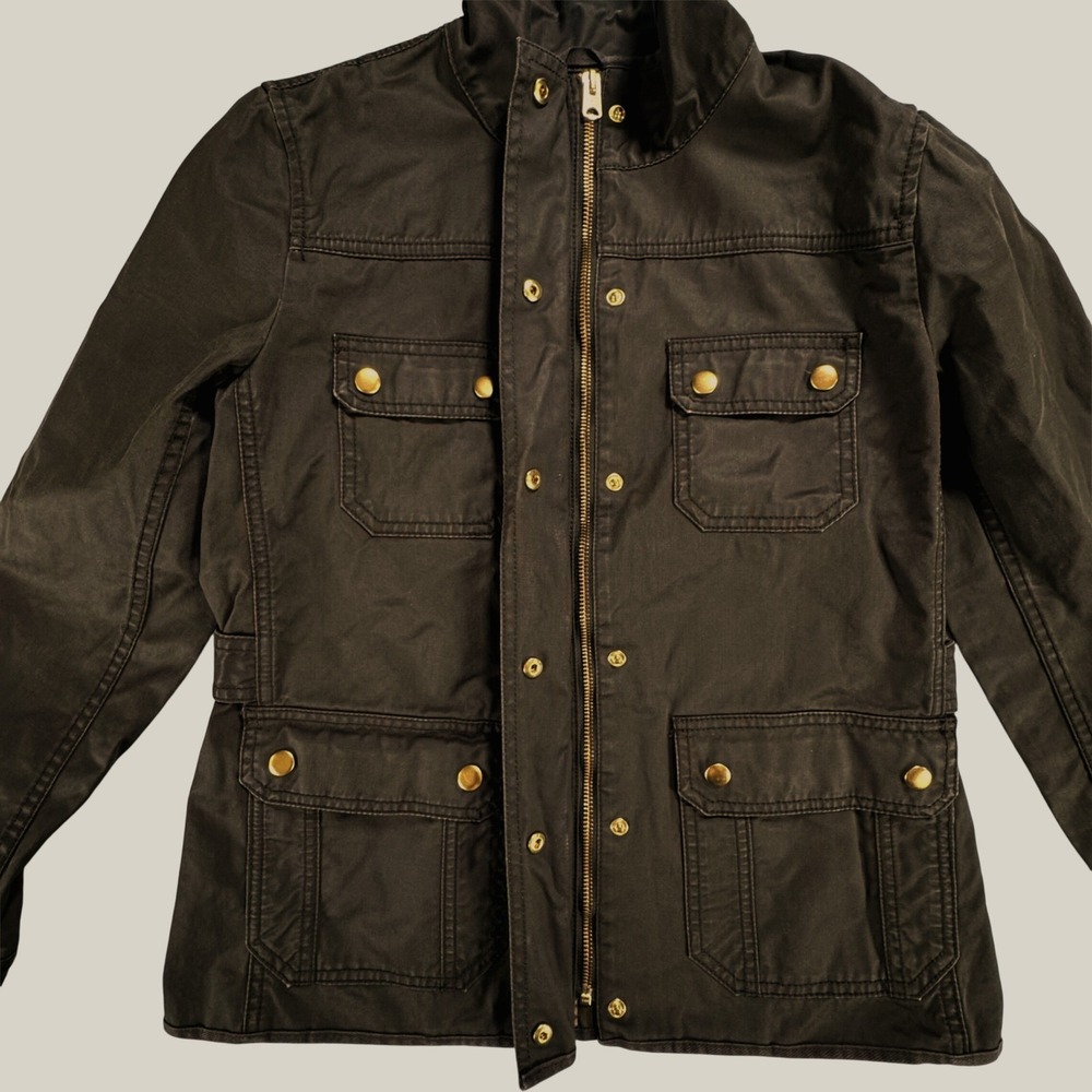 J.Crew Downtown Field Jacket Women's S Mossy Brown Waxed Cotton Utility 19034 - Picture 5 of 12
